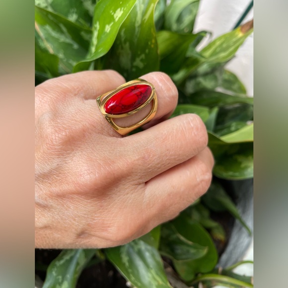 NWT Stainless Steel Gold enamel red Woman ring Size 8 - Picture 8 of 16